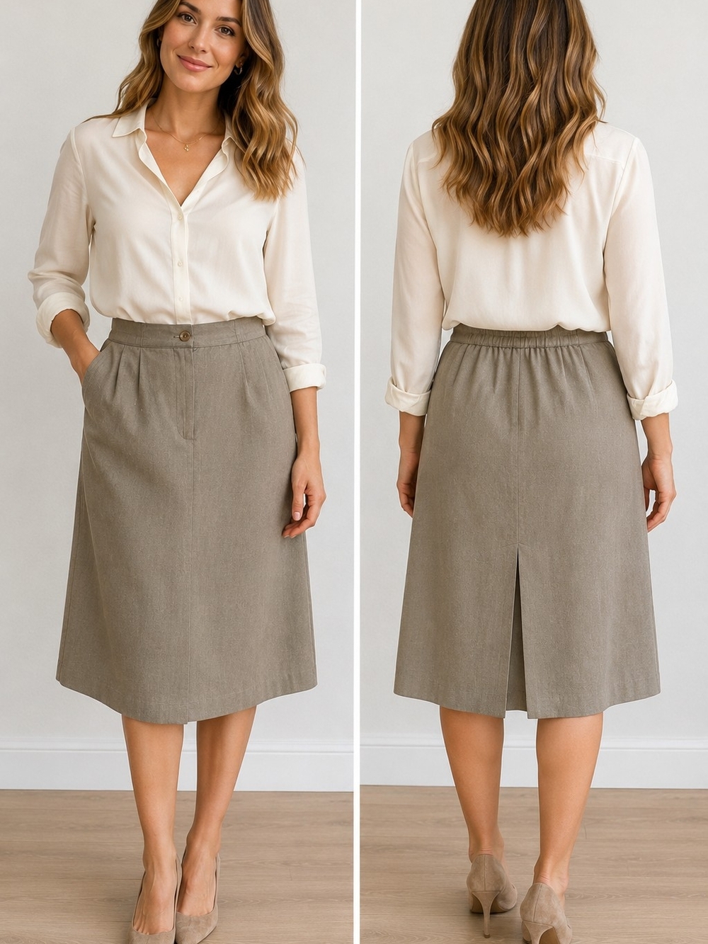 Vintage Prophecy Women’s Skirt Size 16 Taupe Beige A-Line Midi Button Front